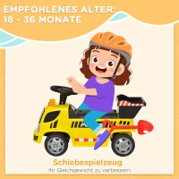 HOMCOM Sitzbagger für Kinder Rutscherfahrzeug mit Kippen Eimer und Schaufel Fuß Rutscherauto unter Sitz Lagerung für Baby 18-36 Monaten Metall PP-Kunststoff Gelb 72 x 28,2 x 42 cm(m-5)