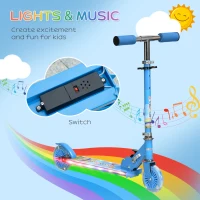 HOMCOM Kids Scooter, with Lights, Music, Adjustable Height, Foldable Frame, for Ages 3-7 Years - Blue(m-4)