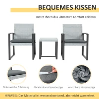 Outsunny Polyrattan Sitzgruppe für 2 Personen Balkonmöbel Set mit Beistelltisch mit Sitzkissen Stahl Schwarz+Grau(m-4)