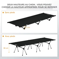 Outsunny Lit de camp pliable portable lit d'appoint avec sac de transport  hauteur réglable châssis démontables structure aluminium léger stable tissu Oxford 600D 190 x 65 x 38 cm noir(m-4)