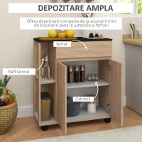 Homcom Dulap Bucatarie Stejar & Negru – Sertare si Roti 78×39,5×88,5 cm(m-4)