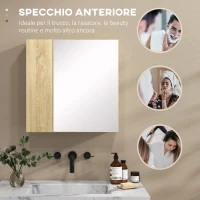 kleankin Mobile da bagno con Specchio e 4 Ripiani interni, in truciolato, 60x15x60cm, color Legno(m-4)