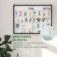 HOMCOM Vitrina Expositora Vitrina de Pared con Estantes Ajustables y 2 Puertas Correderas de Vidrio para Colecciones Perfumes Figuras de Decoración 80x9,5x60 cm Blanco y Negro(m-5)