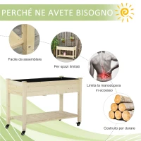 Outsunny Letto per Orto Rialzato in Legno con Rotelle e Ripiano Inferiore, 118x55x83cm, Legno Naturale(m-6)