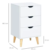 HOMCOM Bedside Table, Bedside Cabinet with 3 Drawers, Side End Table with Pine Wood Legs for Bedroom Living Room, Cream White(m-3)