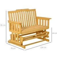 Outsunny 2-Sitzer Schaukelbank mit Armlehne Gartenbank Schwingsessel Massivholz Natur 124 x 76 x 95 cm(m-3)
