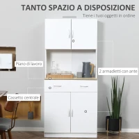 HOMCOM Credenza Cucina con Armadietti a 2 Ante e Cassetto in Legno, 80x40x180cm, Bianco(m-4)