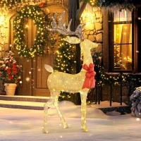 Outsunny Lighted Reindeer Christmas Decoration, Light Up Christmas Deer with 137 LED Lights for Indoor, Outdoor, Garden, Lawn, Gold Tone(m-10)