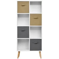 HOMCOM Bücherregal Standregal Kommode Küchenschrank Würfelregal mit offene Ablagefächer und  Stoffschubladen,Weiß+Braun+Grau, Spanplatte, 54,5 x 24 x 122,5 cm(m-10)