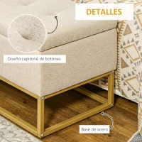 HOMCOM Banqueta con Almacenamiento Banco Rectangular Tapizado en Lino con Tapa Abatible y Patas de Acero 110x44x48 cm Beige(m-6)