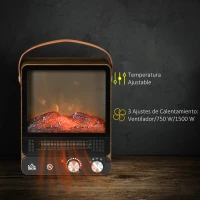 HOMCOM Chimenea Eléctrica 750W/1500W Calefactor con Efecto de Llama Realista 30,3x17,5x37,4 cm Nogal Oscuro(m-6)