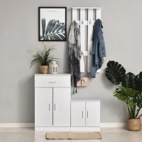 HOMCOM Ensemble de meubles d'entrée avec meuble chaussures et porte-manteaux blanc(m-2)