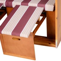 Outsunny Strandkorb Ostsee Volllieger 2-Sitzer Strandkörbe aus Tannenholz, 5-stufige verstellbare Rückenlehne, Strandkorb mit Fußbänkchen Seitentische, PE Geflecht, Strandstuhl für Balkon, Rot+Weiß(m-8)