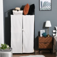 HOMCOM Armoire Chambre adulte Penderie Vêtement Dressing Multi Rangements 5 étagères 84L x 42l x 159H cm métal Noir 2 Rideaux Blanc(m-4)