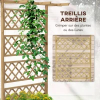 Outsunny Jardinière avec treillis bac à fleurs pour plantes grimpantes, légumes, fleurs - en effet bois naturel(m-4)