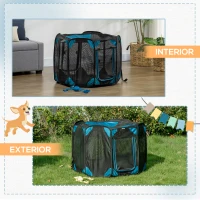 PawHut Parque Plegable para Perros de 8 Paneles Parque de Juego para Mascotas con Bolsa de Transporte Ø91x58 cm Azul(m-6)