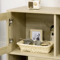 HOMCOM Estantería Librería con 3 Puertas de Vidrio Almacenamiento Abierto y Patas de Acero 60x40x120 cm Madera Natural(m-8)