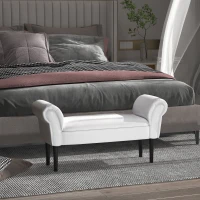 HOMCOM Small-sized Bed End Side Chaise Lounge Sofa Window Seat Arm Bench Wooden Leg Fabric Cover (White)(m-10)