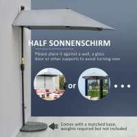 Outsunny 2m Half Parasol Market Umbrella Garden Balcony Parasol with Crank Handle, Base, Double-Sided Canopy, Dark Grey(m-4)
