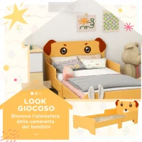 ZONEKIZ Lettino per Bambini 3-6 Anni con Sponde Laterali Anticaduta in MDF, 143x74x66 cm, Giallo(m-4)