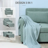 HOMCOM Poltrona Letto Singolo Salvaspazio Reclinabile su 4 Livelli con Seduta Imbottita, 96x84.5x87.5cm, Verde(m-4)