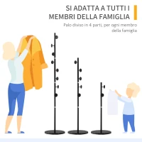 HOMCOM Appendiabiti da Terra con 8 Ganci, Struttura in Acciaio con Base in Marmo, 35x35x170cm, Nero(m-7)