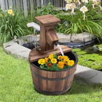 Outsunny Gartenbrunnen Zierbrunnen Springbrunnen Fassbrunnen Wasserfall Holzeimer Tannenholz + Metall Dunkelbraun Ø27 x 37 cm(m-2)