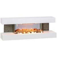 HOMCOM 47inch / 120cm Electric Fireplace Wall Mounted, Freestanding, Glass Electric Fire Suite with Mantel, Adjustable LED Flame Effect and Temperature, Log, Pebble, Remote Control, 2000W, White