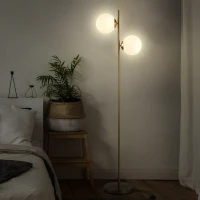 HOMCOM 2 Lights Tree Floor Lamp for Living Room with Globe Lampshade, Standing Lamp for Bedroom, Bulb not Included, Gold Tone(m-2)