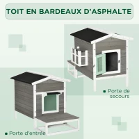 PawHut Maisonnette pour chats niche extérieure surélevé avec terrasse étanche en bois, dim. 115L x 66,5P x 74,7H cm, gris(m-7)