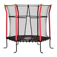 HOMCOM 5.4 FT/ 64 Inch Kids Trampoline With Enclosure Net Mini Indoor Trampolines for Child Toddler Age 3-10 Years Red(m-11)