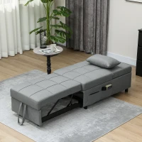 HOMCOM 3-in-1 Klappsessel mit Seitentasche, Gästebett mit Kissen, Verstellbarer Rückenlehne, Bettsessel mit Rollen, Hellgrau(m-7)