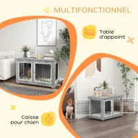PawHut Cage pour chien animaux cage de chien sur pied avec coussin amovible acier aspect bois 90 x 58 x 65 cm gris(m-5)