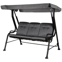 Outsunny Hollywoodschaukel, 3-Sitzer Gartenschaukel, Verstellbares Sonnendach, Texteline Grau 200 x 120 x 170 cm(m-13)