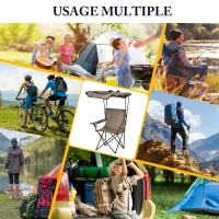 HOMCOM Chaise de Camping Pliable Grand Confort Pare-Soleil + Porte-gobelets intégrés, possibilité d'être portée en Sac à Dos Marron Noir(m-7)