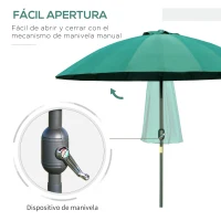 Outsunny Sombrilla de Jardín Ø250x240 cm con Manivela Parasol con Ángulo Inclinable con 18 Varillas para Exterior Verde(m-4)