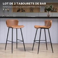 HOMCOM Lot de 2 tabourets de bar assise en similicuir hauteur 76 cm avec repose-pieds en acier et dossier design vintage marron(m-4)