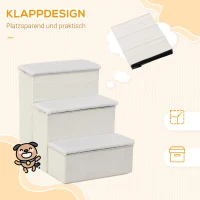 PawHut Hundetreppe 3 Stufen 48 cm Hoch Haustiertreppe für kleine und alte Tiere klappbar Katzentreppe Hunderampe Einstiegshilfe für Bett, Sofa, Couch und Auto Weiß(m-4)
