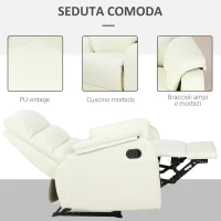 HOMCOM Poltrona Relax per Interni, Reclinabile Manualmente con Cuscino Imbottito, in Pelle PU e Acciaio, 75x92x99 cm, Crema(m-7)