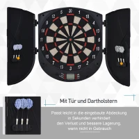 HOMCOM Elektronische Dartscheibe Dartboard mit Sprachansagen Englische Stimme LED-Anzeigen 6 Darts 26 Spiele 185 Varianten Dartautomat mit Tür Dartscheibe Set für bis zu 8 Spieler(m-5)