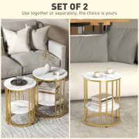 HOMCOM Set of Two Marble-Effect Coffee Tables - White/Gold-Tone(m-4)