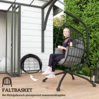 Outsunny Buitenhangstoel met inklapbare korfzitting en dikke kussens, standaard, hoofdsteun, bekerhouder, Zwart(m-5)
