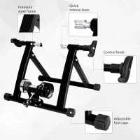HOMCOM Deluxe Indoor Bicycle Trainer Stand Fan Fly Wind Wheel with Foldable Turbo Trainer & Noise Reduction Suitable for Tyres 26"-28" & 700C Wheel Road Bike - Black(m-4)