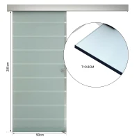 HOMCOM Porta Scorrevole Interna in Vetro Smerigliato e Satinato con Binario B1 e Maniglia per Bagno Cucina Studio Vetro 205x 90x 0,8cm(m-3)