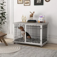 PawHut Indoor Dog Crate Furniture, Side End Table, with Soft Washable Cushion, Lockable Doors, for Large Dogs(m-10)