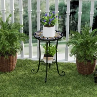 Outsunny Mosaic Garden Table, 35.5 cm Round Outdoor Table with Shelf, Ceramic Tile Top, Small Garden Side Table Bistro Table End Table Plant Stand for Indoor, Patio, Balcony, Orange(m-9)