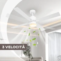 HOMCOM Ventilatore da Soffitto con Luce LED, 3 Velocità e Motore Reversibile, Ø130cm, Bianco e Legno(m-4)