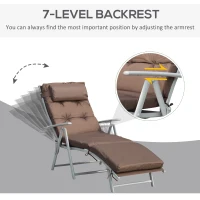 Outsunny Sun Lounger Steel Frame Outdoor Folding Chaise Texteline Lounge Chair Recliner with Headrest & 7 Levels Adjustable Backrest, Brown(m-4)