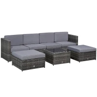 Outsunny 7Pc Rattan Garden Furniture Wicker Sofa & Coffee Table Set Patio Furniture Outdoor with Cushions Grey(m-11)