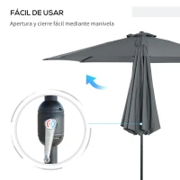 Outsunny Sombrilla de Jardín Ø295x250 cm con Manivela Parasol Exterior con Mecanismo de Inclinación y Poste Desmontable de Metal para Terraza Piscina Patio Gris Oscuro(m-5)